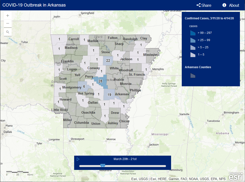 Make A Time Aware App To Analyze The Spread Of Covid 19 Across Arkansas East Geotalk